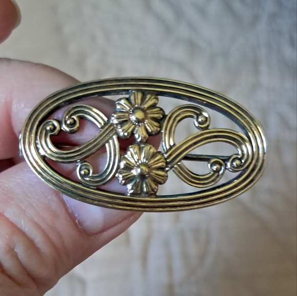 Vintage 14kt over Sterling Silver Symmetalic Floral Brooch - Picture 1 of 13
